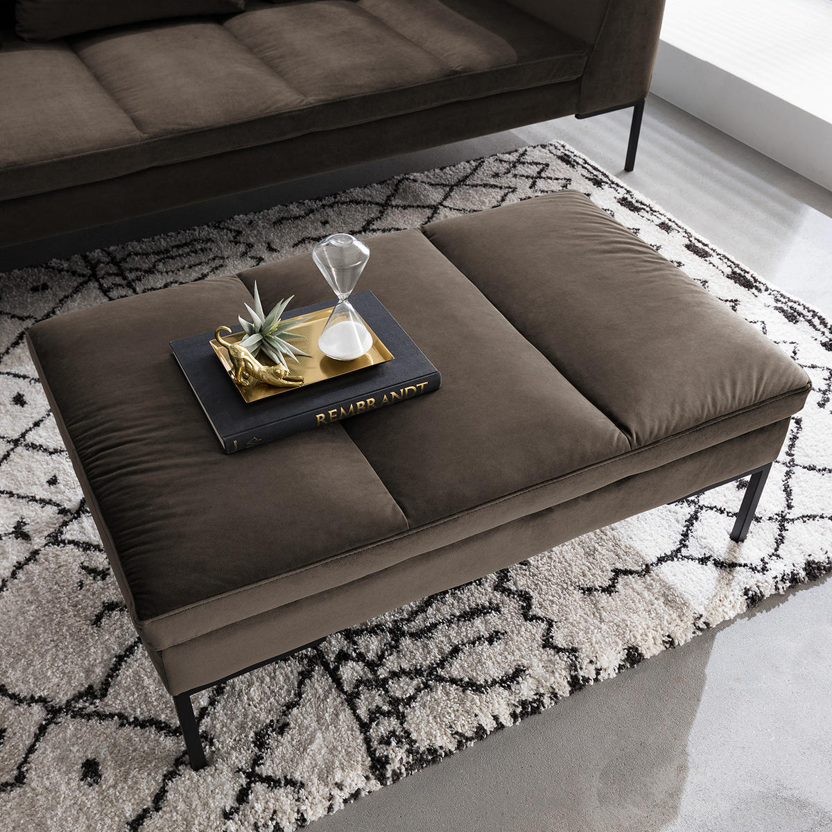 POLSTERHOCKER - Taupe/Chromfarben, Textil/Metall (108/40/69cm) - home24