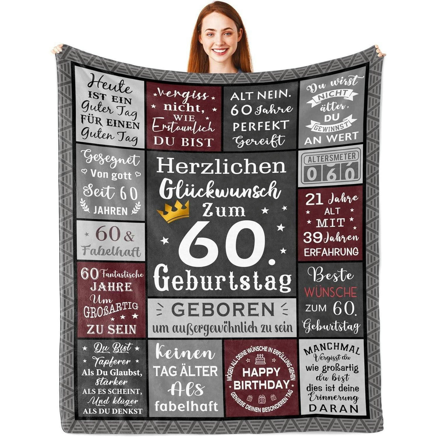 DECKE 150 x 130 cm Geschenk zum 60. Geburtstag Mann - Multicolor, Textil (130/150cm)