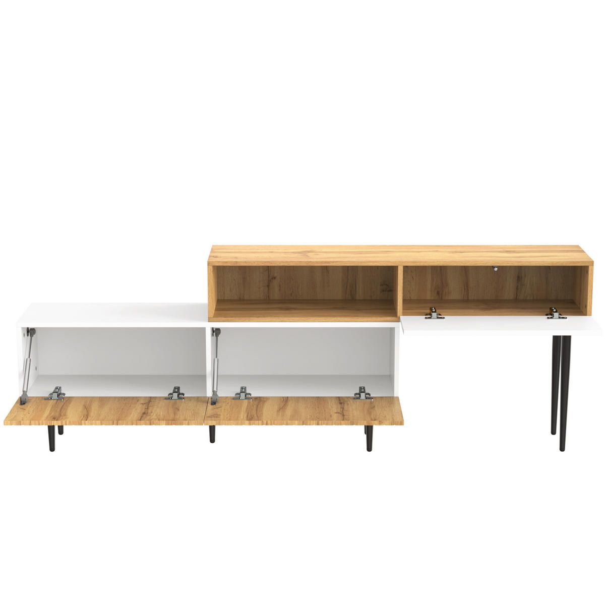 NÍZKÁ komoda, 120+120/30/63,5 cm, MDF a dřevotříska bílá/dekor dřeva, modulární - přírodní, kompozitní dřevo (220/63.5/30cm) - BEAOK