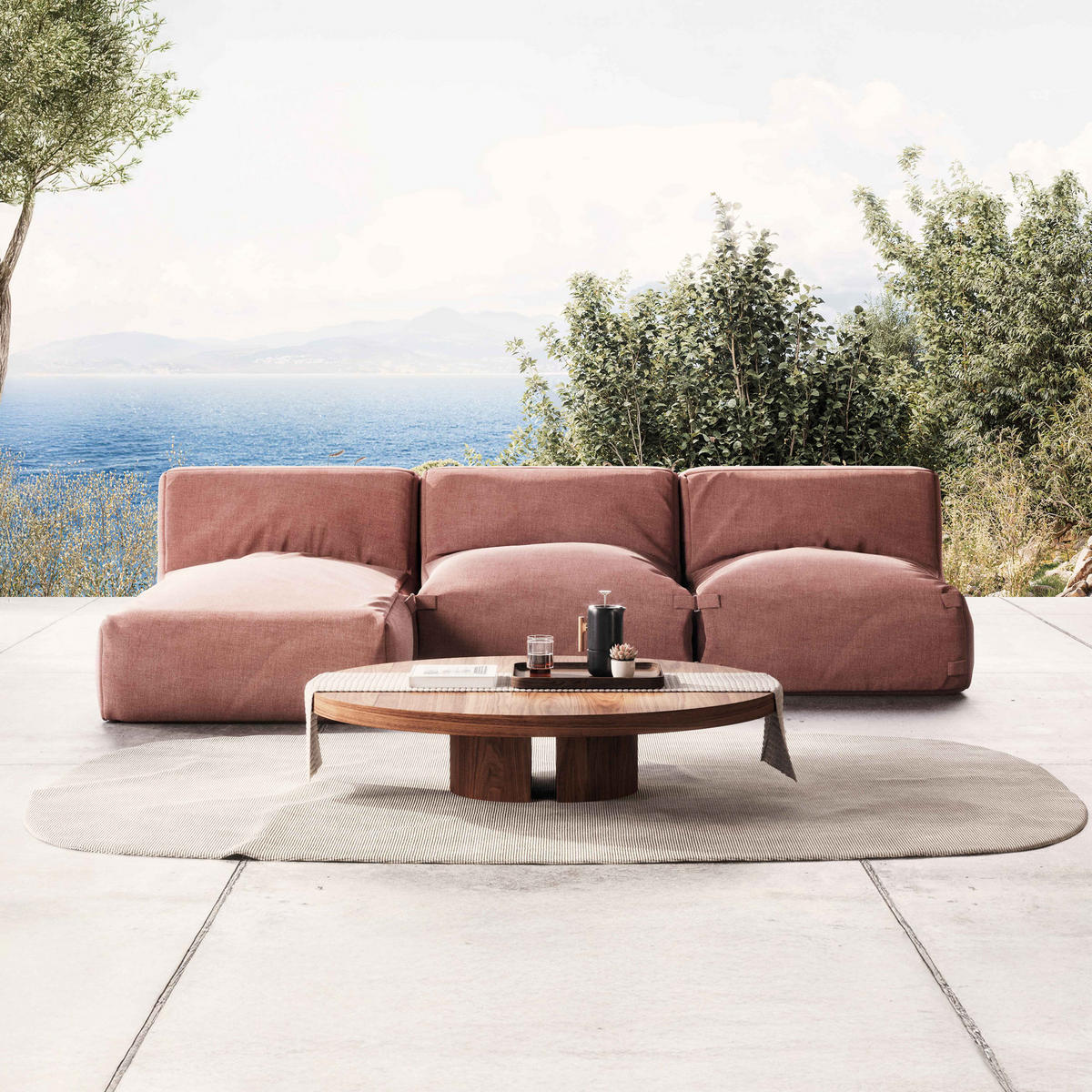 GARTENSOFA mit 3 Sitzplätzen, Terrakotta - Braun, Textil - Oviala