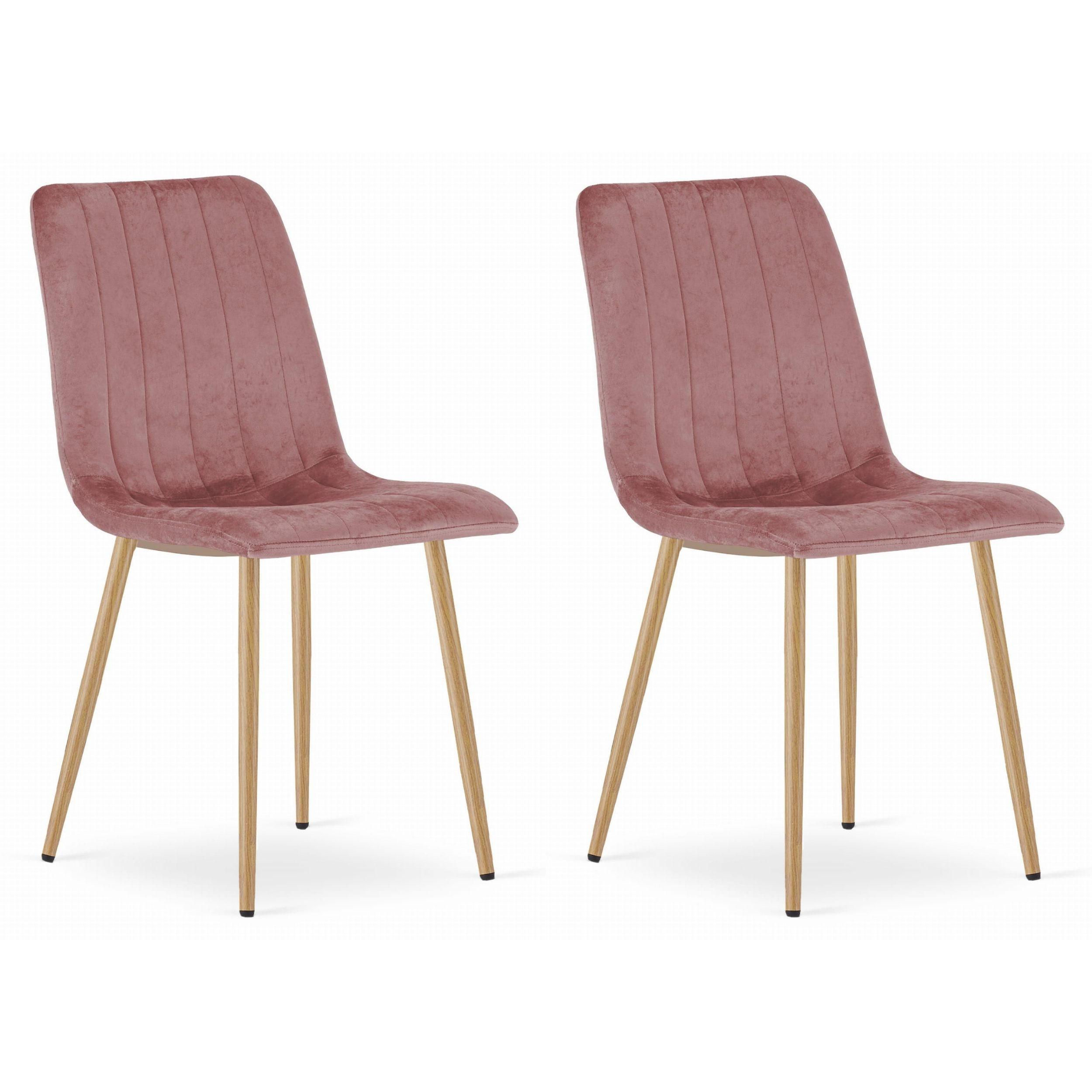 STUHL ORSARA 2-er Set, Rosa, Metallbeine in Holzfarbe, mit Samtstoff gepolstert - Rosa, Textil/Metall (43/90/51cm) - Komodee