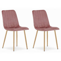 STUHL ORSARA 2-er Set, Rosa, Metallbeine in Holzfarbe, mit Samtstoff gepolstert - Rosa, Textil/Metall (43/90/51cm) - Komodee