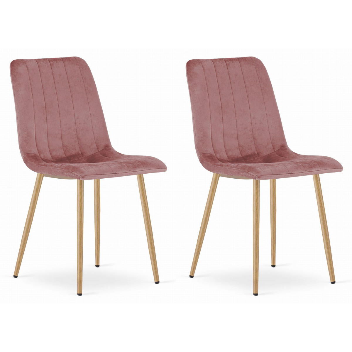 STUHL ORSARA 2-er Set, Rosa, Metallbeine in Holzfarbe, mit Samtstoff gepolstert - Rosa, Textil/Metall (43/90/51cm) - Komodee