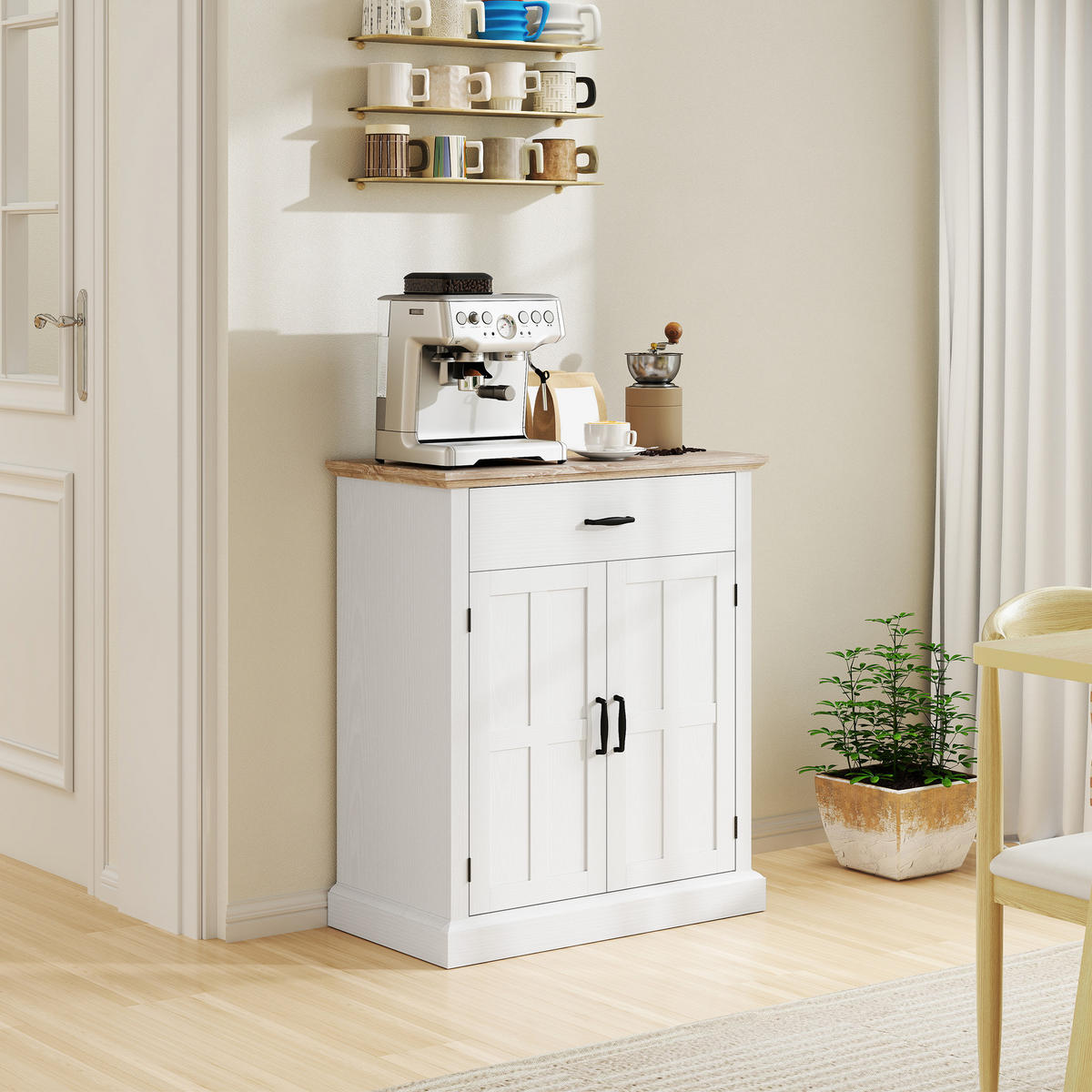 SIDEBOARD DE-11169 2 Türen, Schublade & verstellbarer Boden Weiß - Weiß, Holzwerkstoff (75.2/91.5/40cm) - ComfortXL