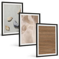 BILDER SET 3er Set - 40x60 cm Schwarzer Rahmen - Steine, Holz, Stofftexturen - Schwarz, Kunststoff (40/60cm) - TULUP