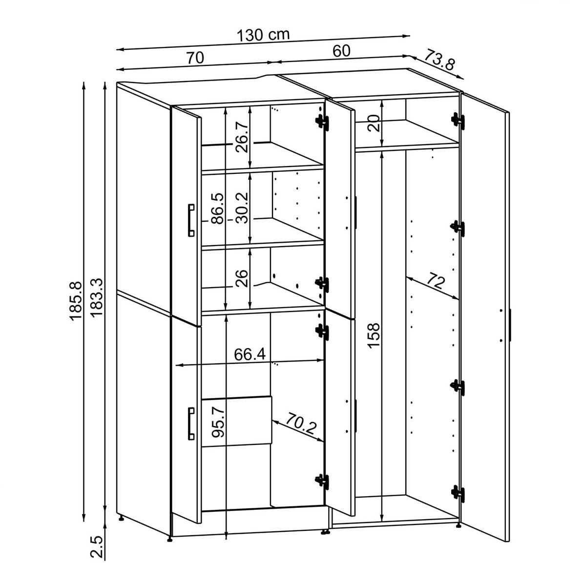 WASCHMASCHINENSCHRANK DORA-II 130cm Breit, 186cm Hoch - Weiß, Holzwerkstoff (130/186/73.8cm)