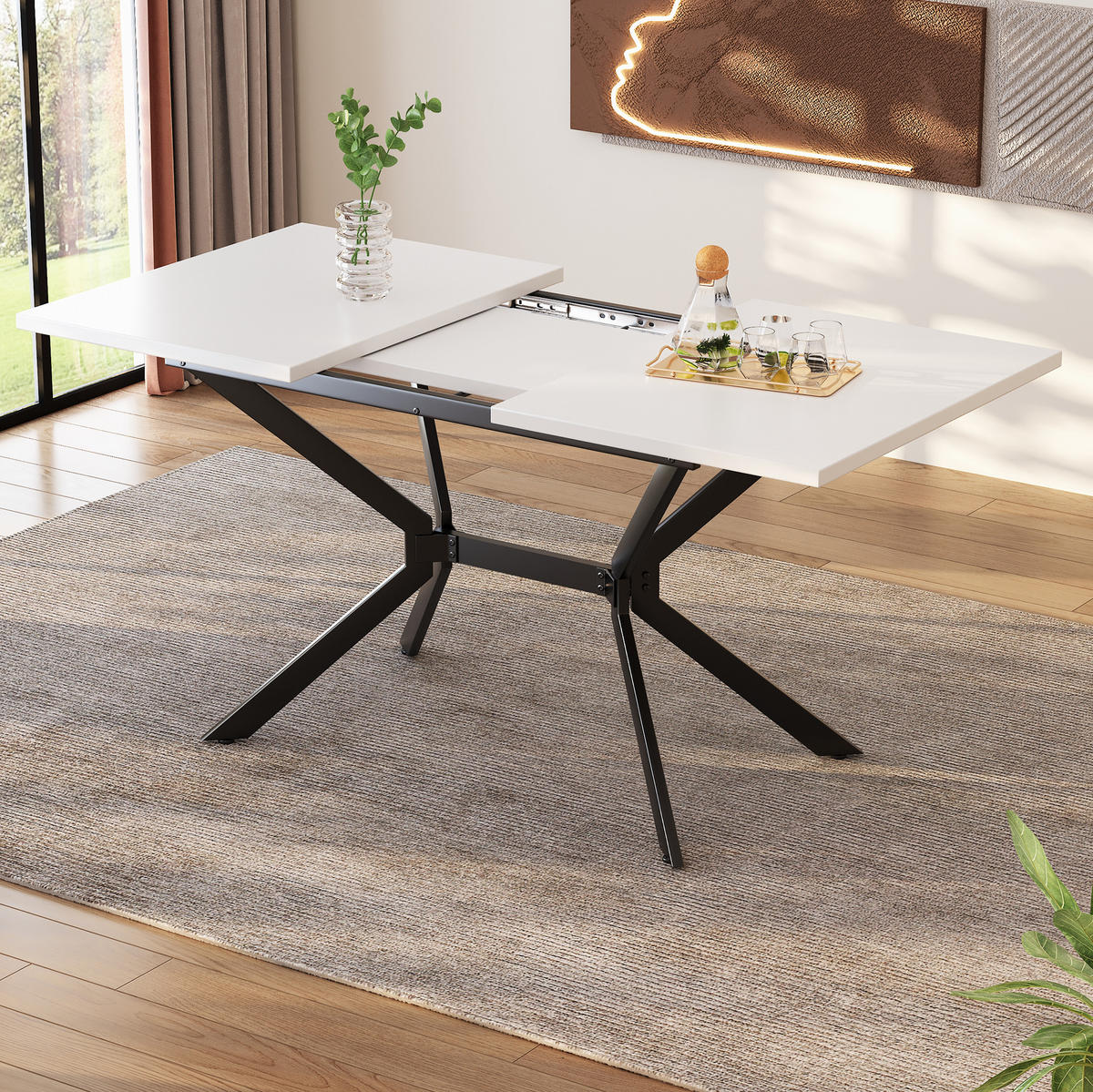 ESSTISCH 120/160/80 cm in Weiß aus MDF, ausziehbar mit schwarzen Metallbeinen - Weiß, Holzwerkstoff (160/75/80cm) - Flora Grace