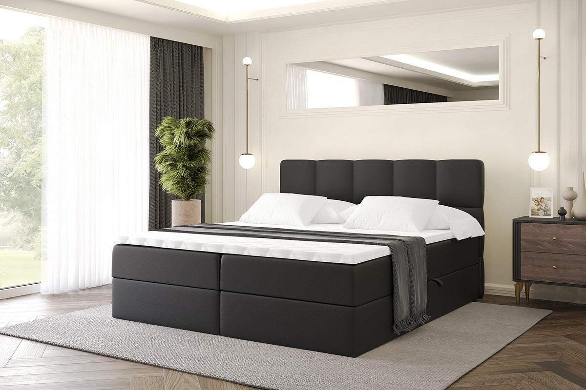 BOXBETT mit Matratze H4 und Lattenrost - LIRO - 140x200 - Schwarz Kunstleder - Schwarz, Holzwerkstoff/Kunststoff (140/200cm) - ALTDECOR