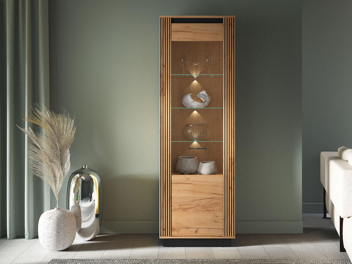 VITRINE Urso Gold Craft Eiche / Schwarz 65 / 40 / 200 cm - Eichefarben/Schwarz, Holz/Holzwerkstoff (65/200/40cm) - Feldmann-Wohnen
