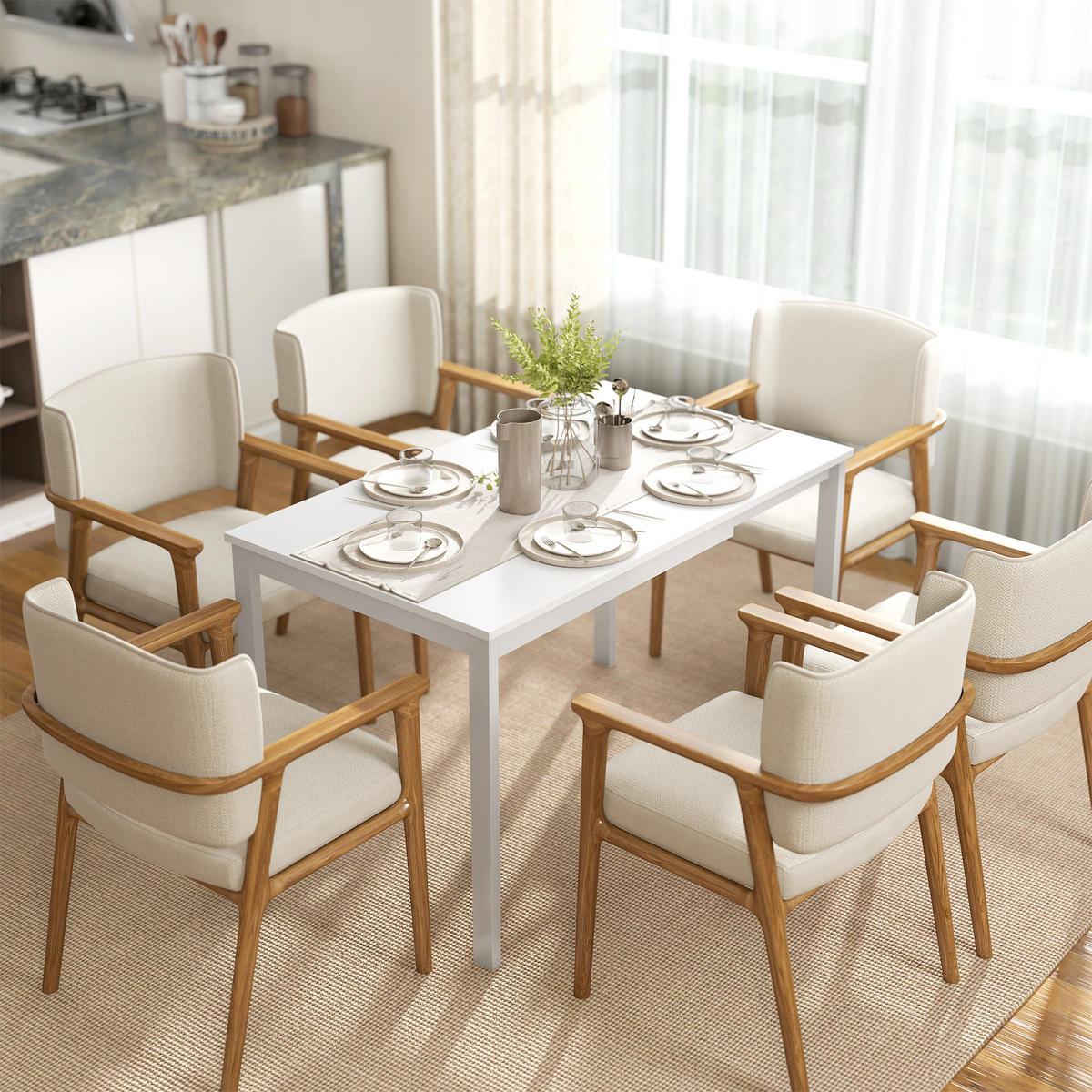 AUSZIEHBARER-ESSTISCH MDF Stahl Weiß - Weiß, Holzwerkstoff/Metall (120/70/74cm) - HOMCOM