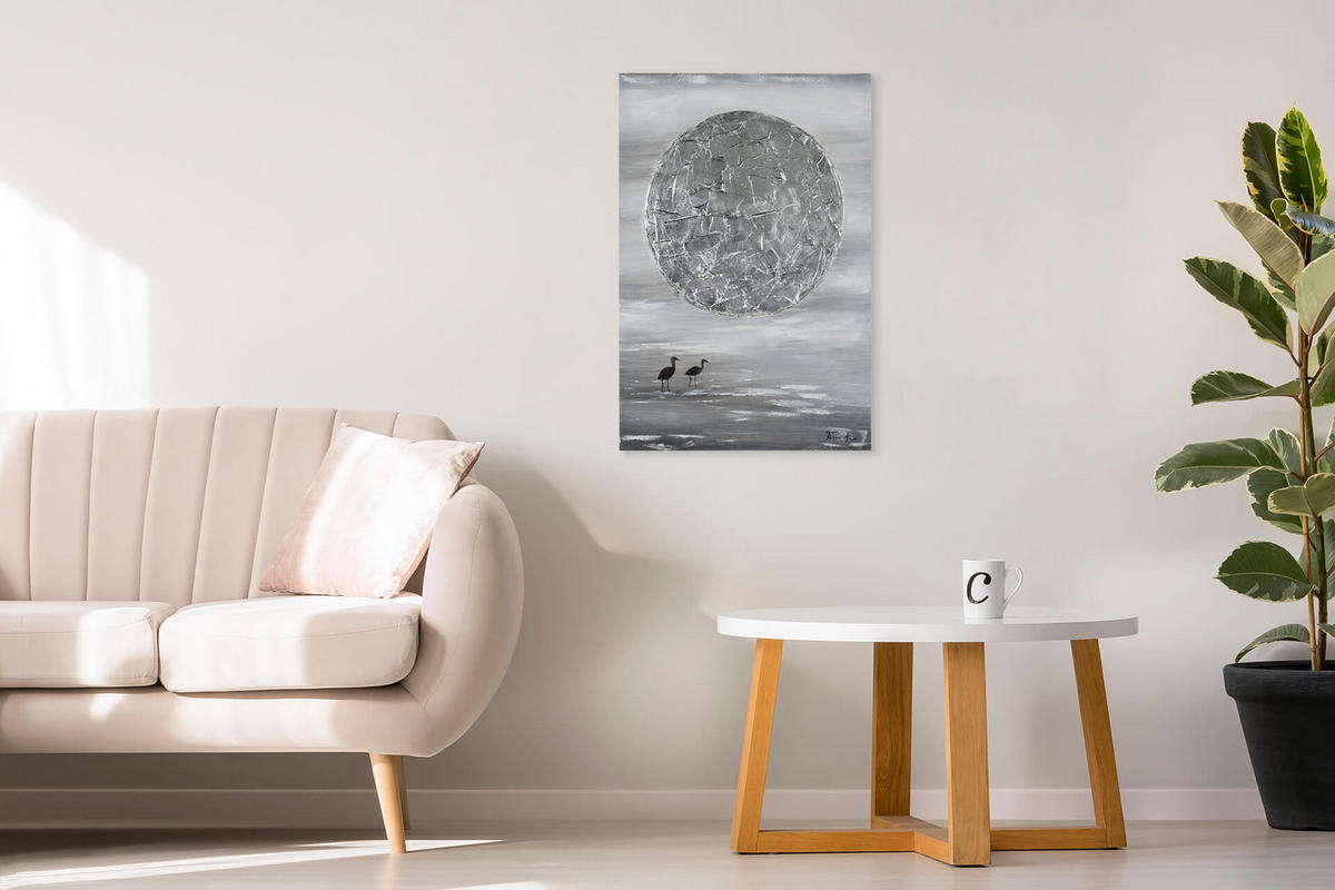 ACRYLBILD HANDGEMALT 60/90 cm - Silberfarben/Grau, Holz/Textil (60/90cm) - KUNSTLOFT