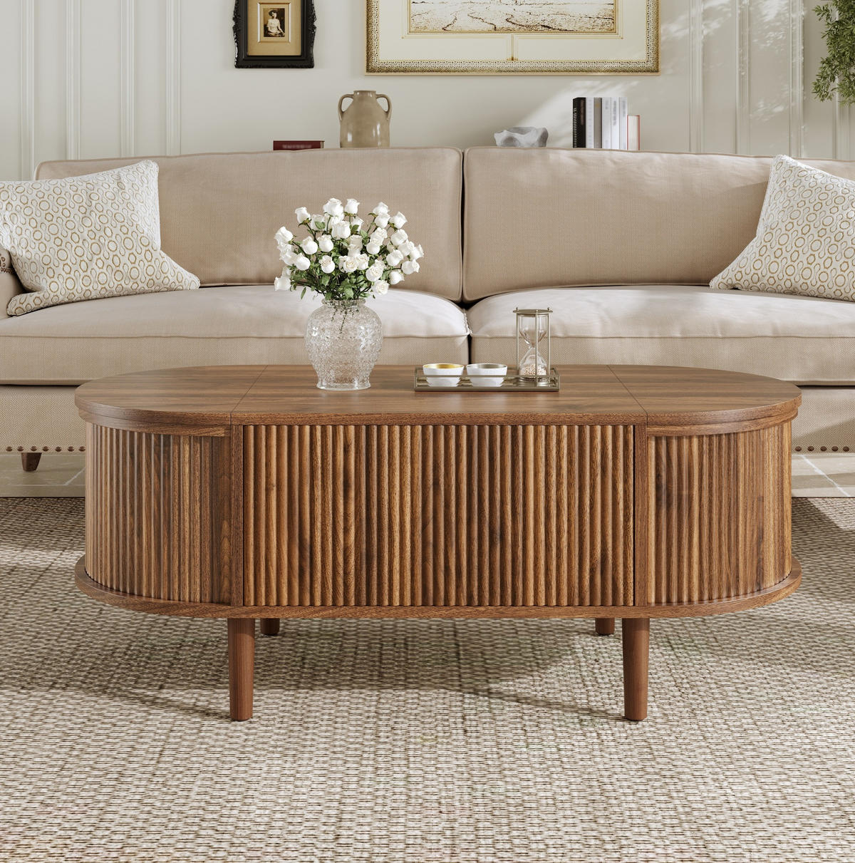 COUCHTISCH aus MDF 100x48x53,5 cm in Nussbaum mit höhenverstellbarer Tischplatte - Nussbaumfarben, Holzwerkstoff (100/48/53.5cm) - Modfu