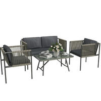 GARTENMÖBEL-SET 116/65/68 cm grau aus Rattan mit Kissen und Glastisch - Grau, Naturmaterialen - OKWISH