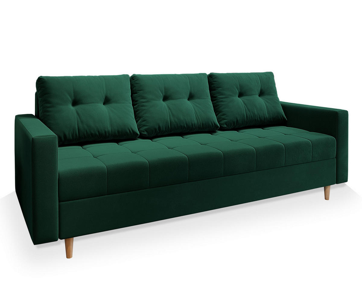 BETTSOFA MILO Grün Plüsch-Stoff mit Schlaffunktion - Grün, Textil (220/93/87cm) - MASSENO