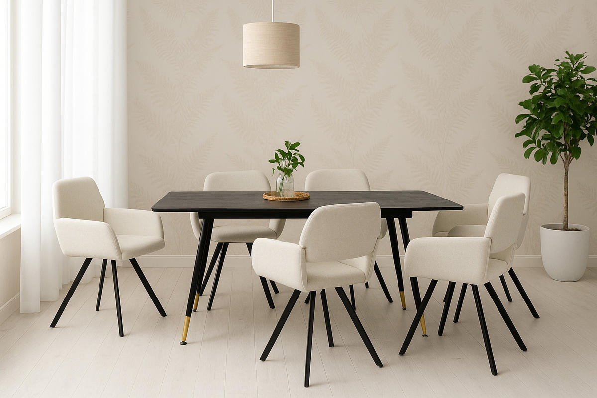 ESSZIMMER SET aus ausziehbarem Tisch und mit 4 drehbaren Stühlen - Beige/Schwarz, Holzwerkstoff/Metall (80/75/160cm) - Urban Meuble