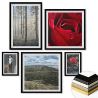 WANDBILDER 5er-Set - 50x50 cm & 20x30 cm & 40x60 cm Schwarzer Rahmen - Rote Rosen auf pferdegrauem Hintergrund - Schwarz, Kunststoff (40/60cm) - ArtPrintCave