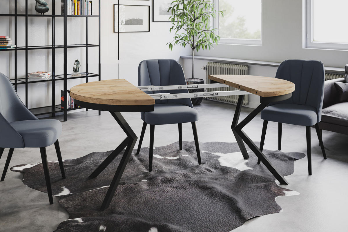 ESSZIMMERTISCH BERGO, ausziehbarer Tisch 100 cm/180 cm, Farbe: Braun, mit Metallbeinen in Farbe Schwarz - Schwarz/Braun, Holzwerkstoff (100/100/76cm) - Alpi-Möbel