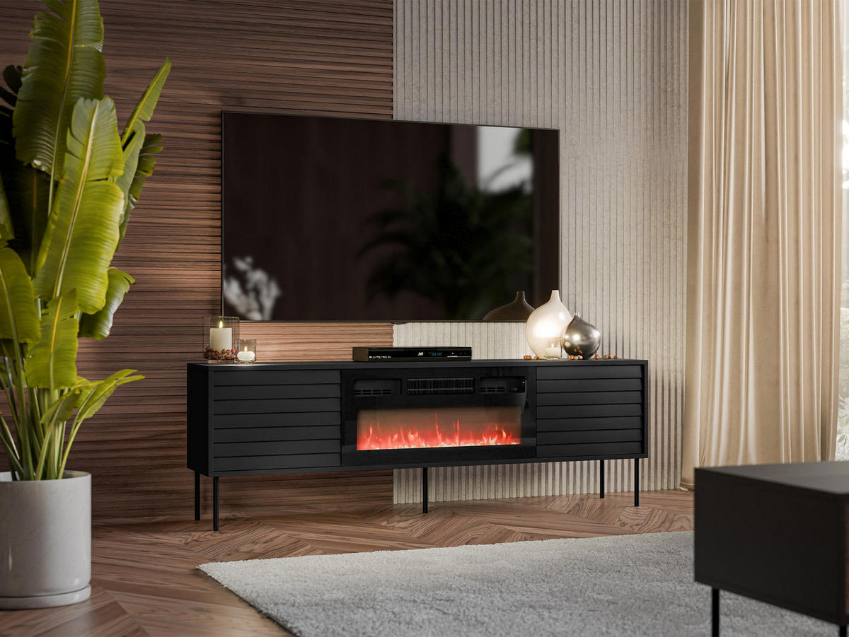 TV-LOWBOARD Cortina 180 mit Elektrische Kamin - Schwarz, Holzwerkstoff/Metall (180/60/40cm) - MIRJAN24