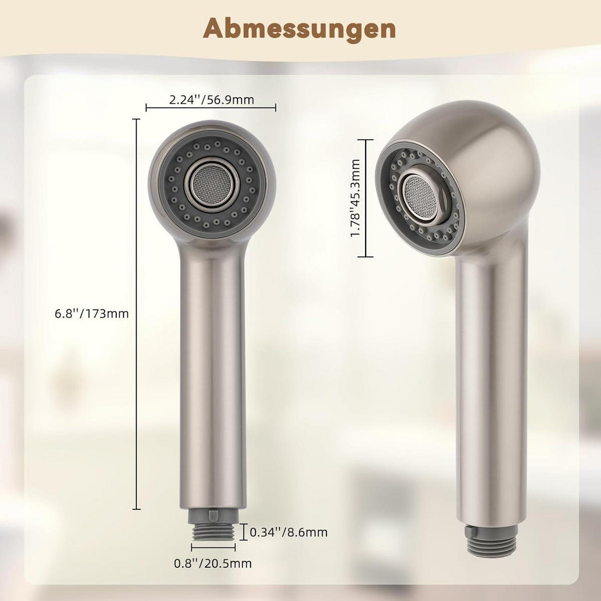 KÜCHENARMATUR Ersatzkopf mit 2 Strahlarten gebürstetes Nickel - Silberfarben, Kunststoff (5/17.3/5.7cm)