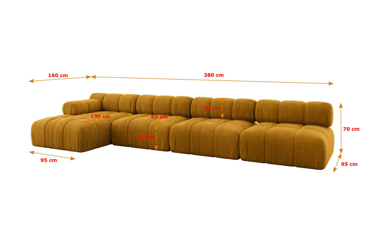 ECKSOFA modulares Sofa Razon-L3 - 380x160x70 cm Senfgelb Cord - Currygelb, Holzwerkstoff/Textil (380/160cm) - ALTDECOR