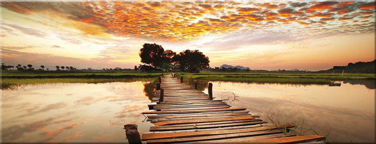 GLASBILD 80x30 cm Sonnenuntergang Orange - Beige, Glas (80/30cm) - artissimo