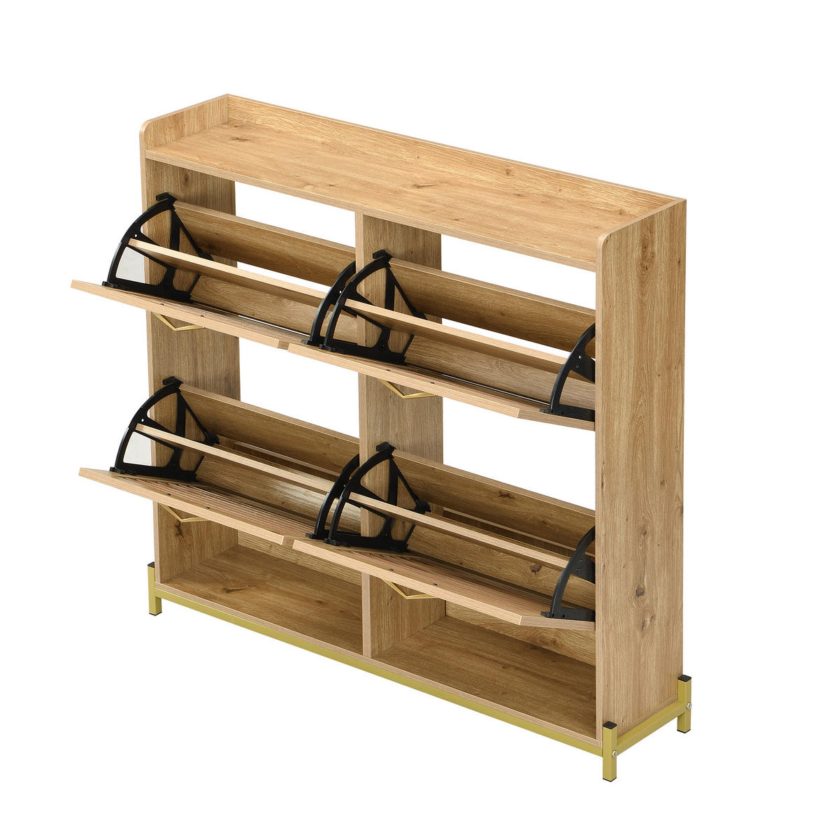 SCHUHSCHRANK in Naturfarben Schuhkipper mit 4 Türen für Eingangsbereich und Flur, B108.5/T24/H100 cm - Goldfarben/Naturfarben, Holzwerkstoff/Metall (108.5/100/24cm) - STILVORA