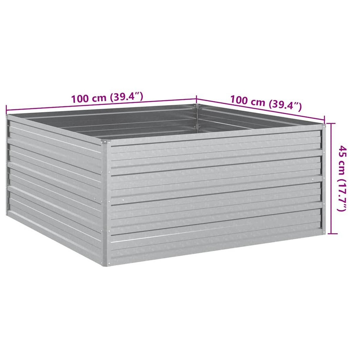 HOCHBEET 100/100/45cm, aus Verzinkter Stahl, Silber - Silberfarben, Metall (100/45/100cm) - vidaXL