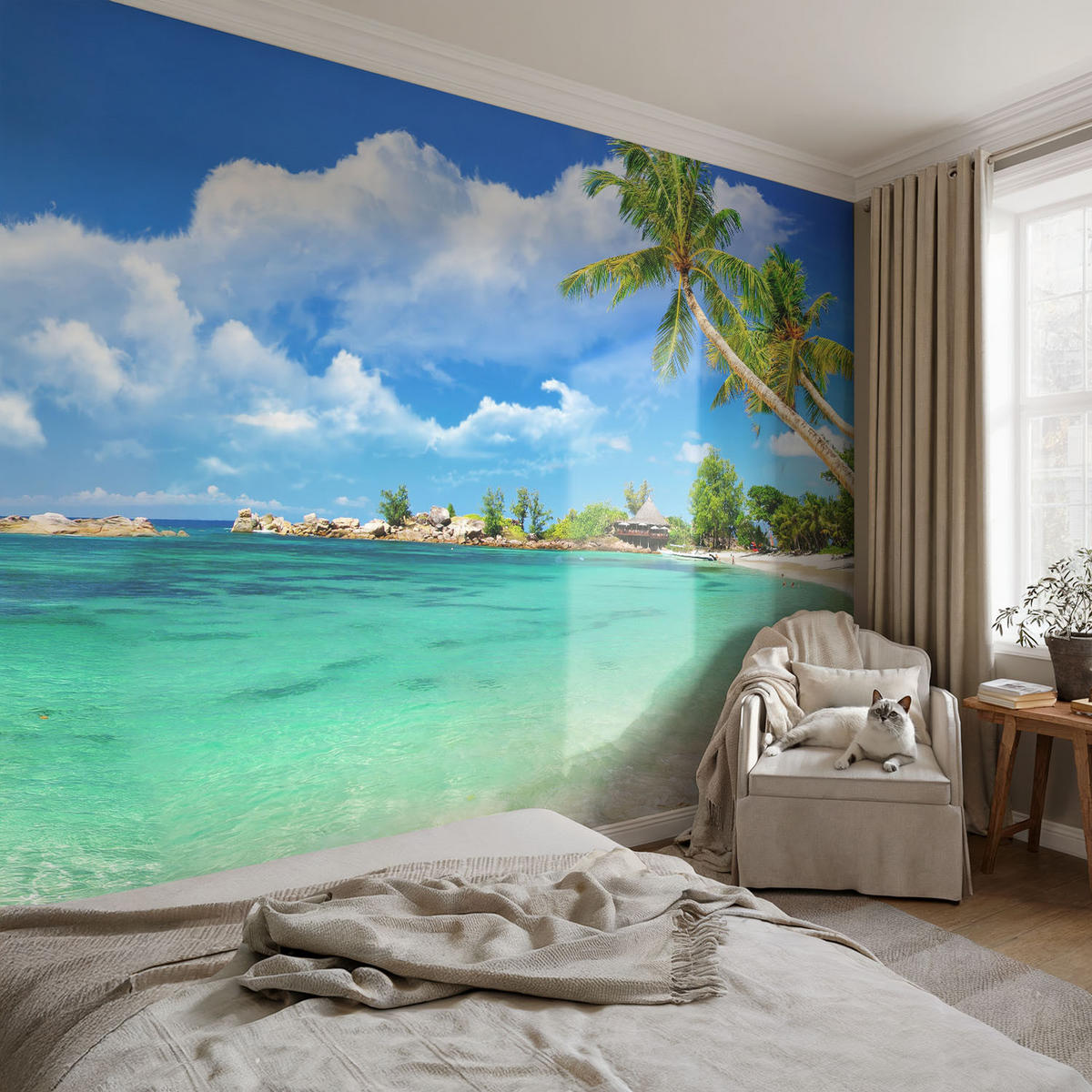 FOTOTAPETE 208x146 cm - Tropisches Paradies - Blau, Textil (208/146cm) - Wallfluent