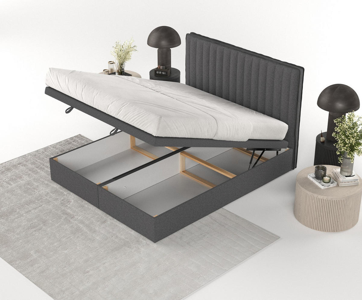 POLSTERBETT Keva mit Stauraum 160/200 cm Anthrazit im Megan Stoff - Anthrazit/Schwarz, Holz/Holzwerkstoff (160/200cm) - AltaBeds