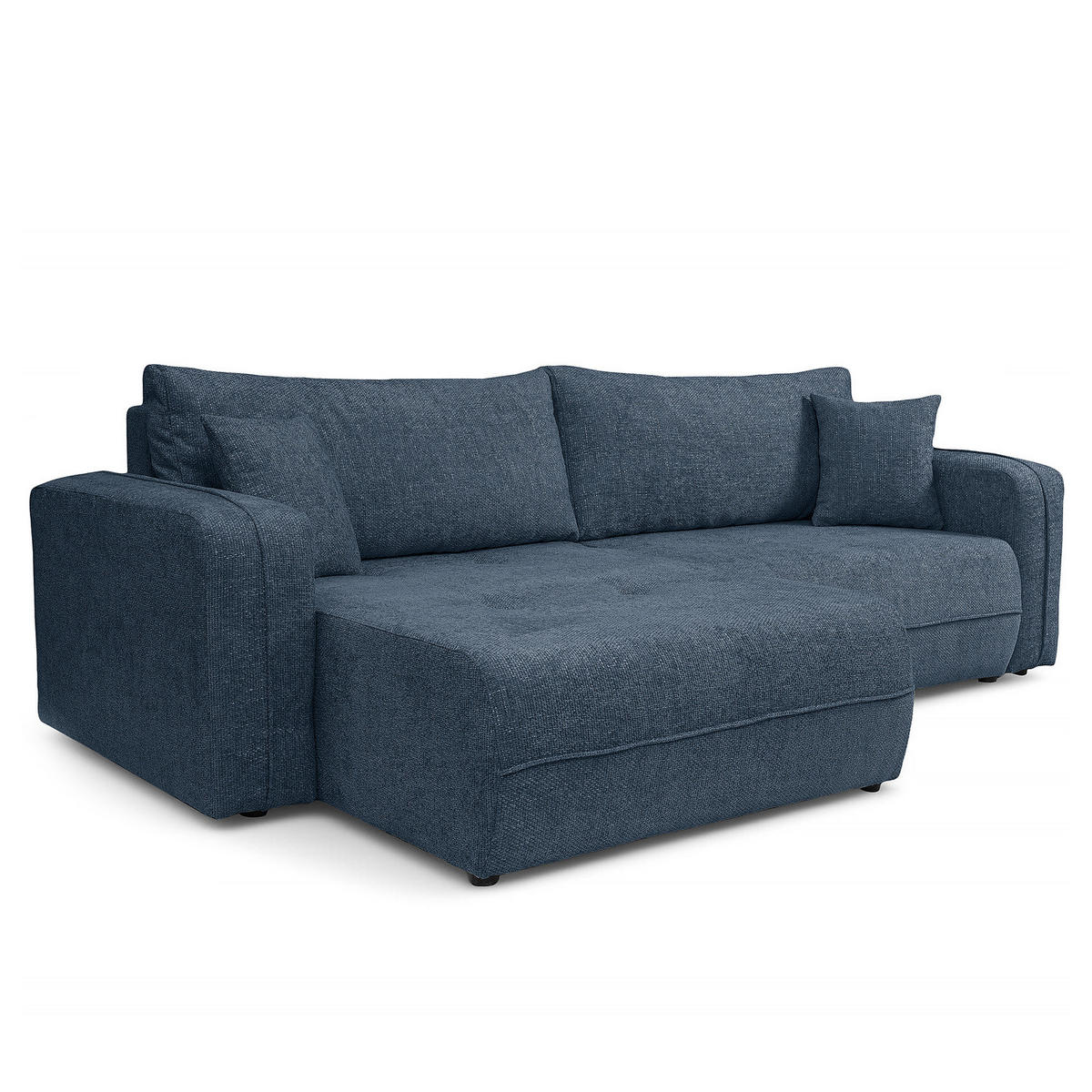 ECKSOFA mit Schlaffunktion - 244 cm - Blaugrau/Schwarz, Kunststoff/Textil (244/145cm) - home24