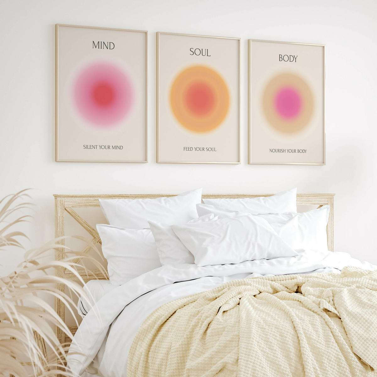 POSTER SET Aura Affirmationen Zitate Geist Seele Körper 3x Poster A3 30x42cm - Rot/Rosa, Papier (30/42/42cm) - Muralo