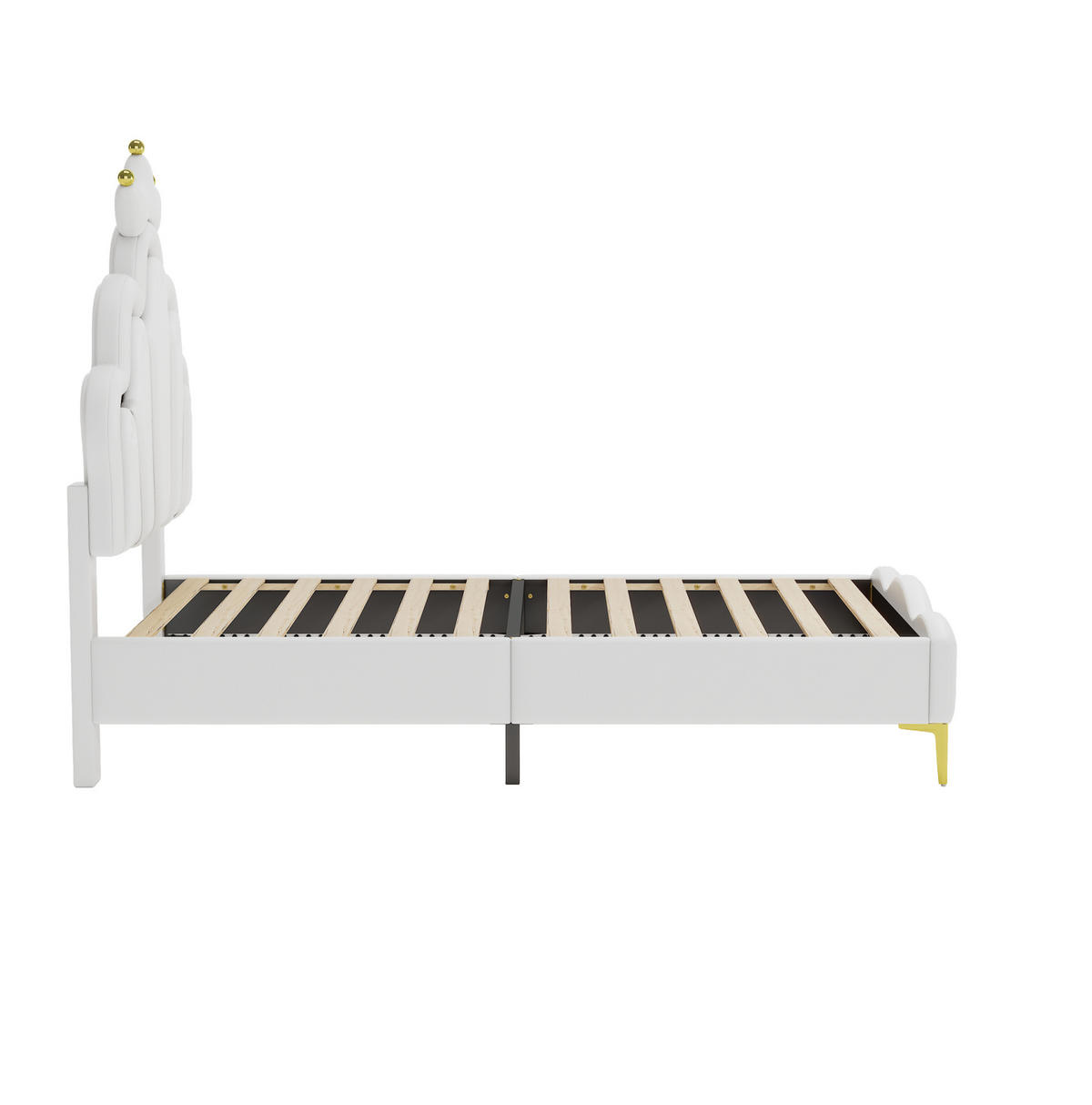 KINDERBETT 90/200 cm in Weiß mit LED-Beleuchtung und Kronen-Kopfteil - Weiß, Kunststoff (90/200cm) - BEAOK