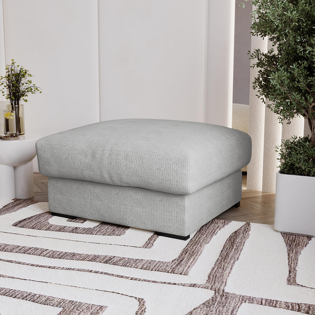 POLSTERHOCKER - Silberfarben/Schwarz, Kunststoff/Textil (92/42/92cm) - home24