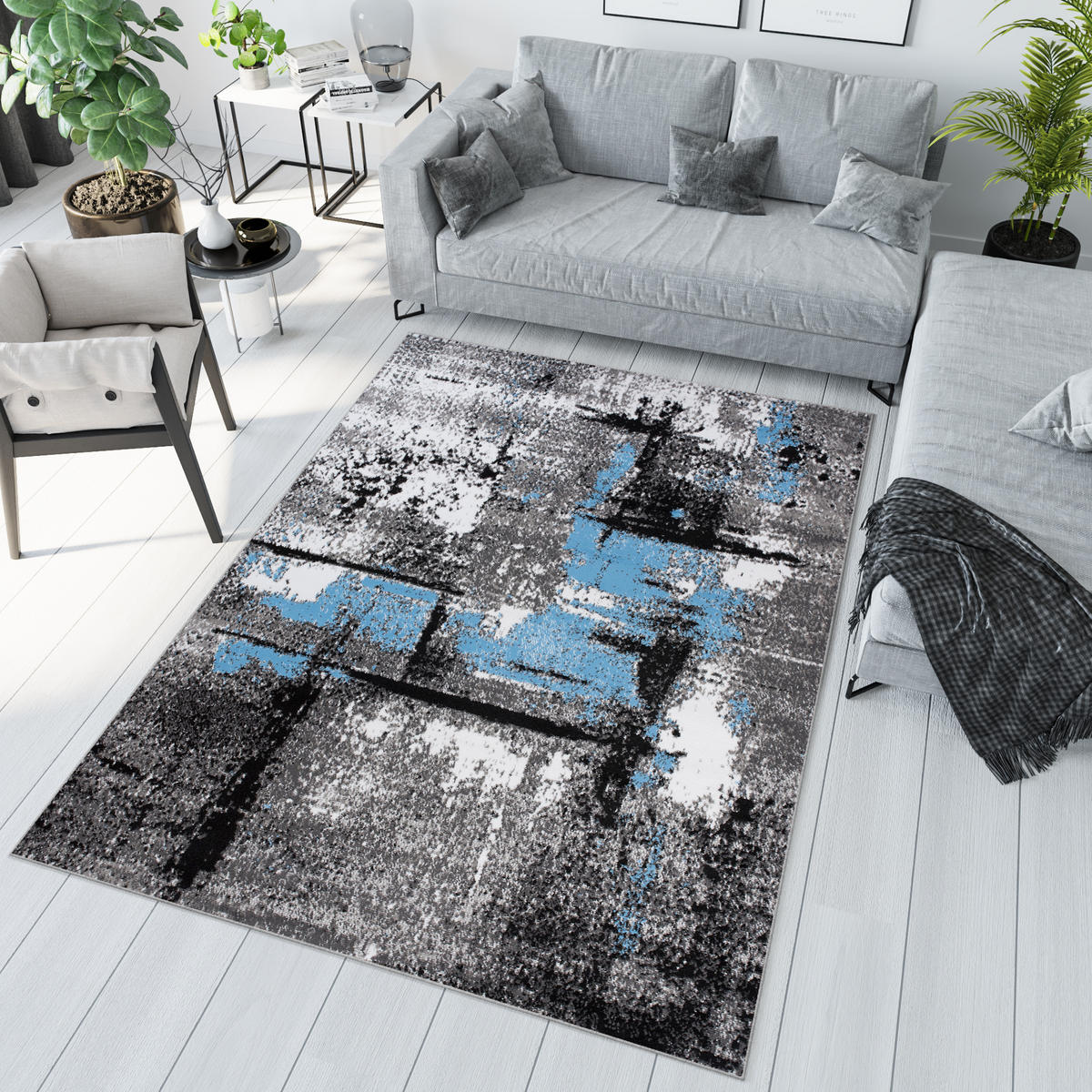 TEPPICH MAYA Blau Meliert Streifen Splash 250/300 cm - Blau, Textil (250/300cm) - Tapiso