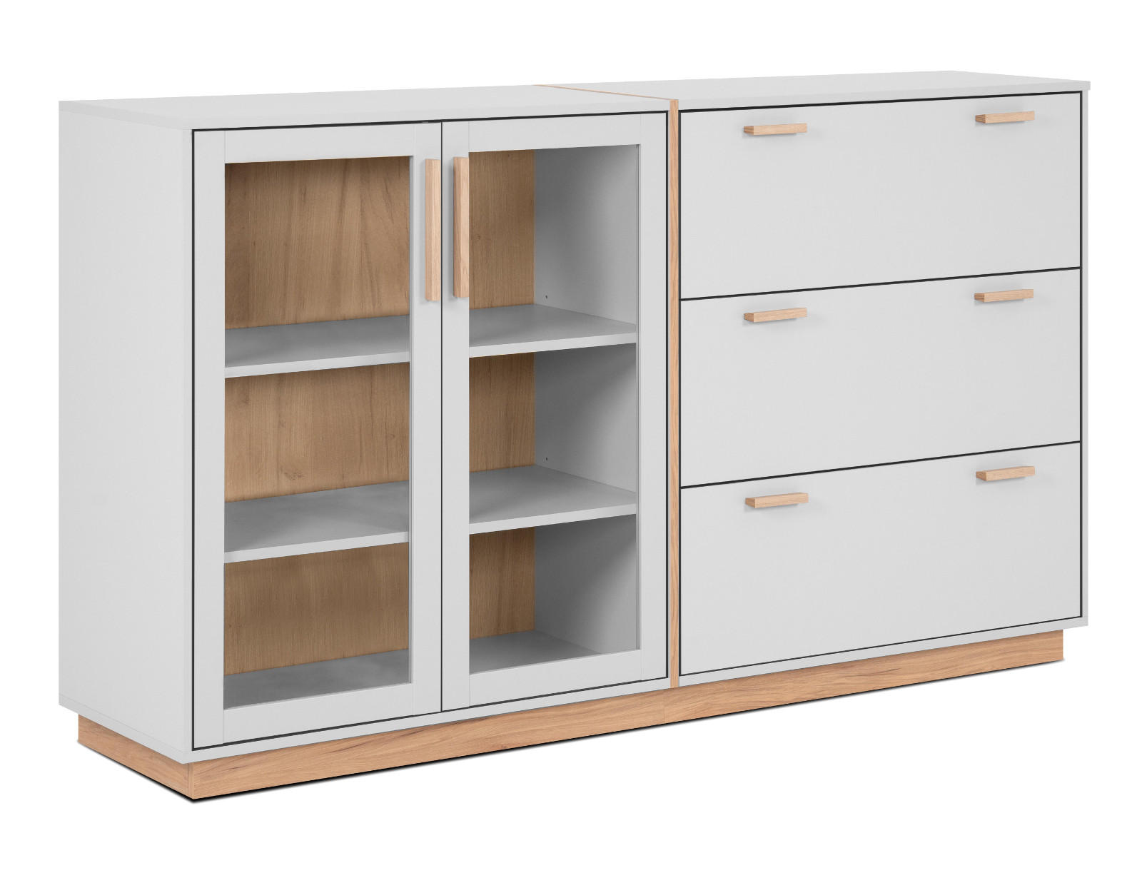 SIDEBOARD grau, Hickory Walnuss 163 cm, Kommode mit Glastüren - Walnussfarben/Grau, Glas/Holzwerkstoff (162.5/94/40cm) - Furn.Design