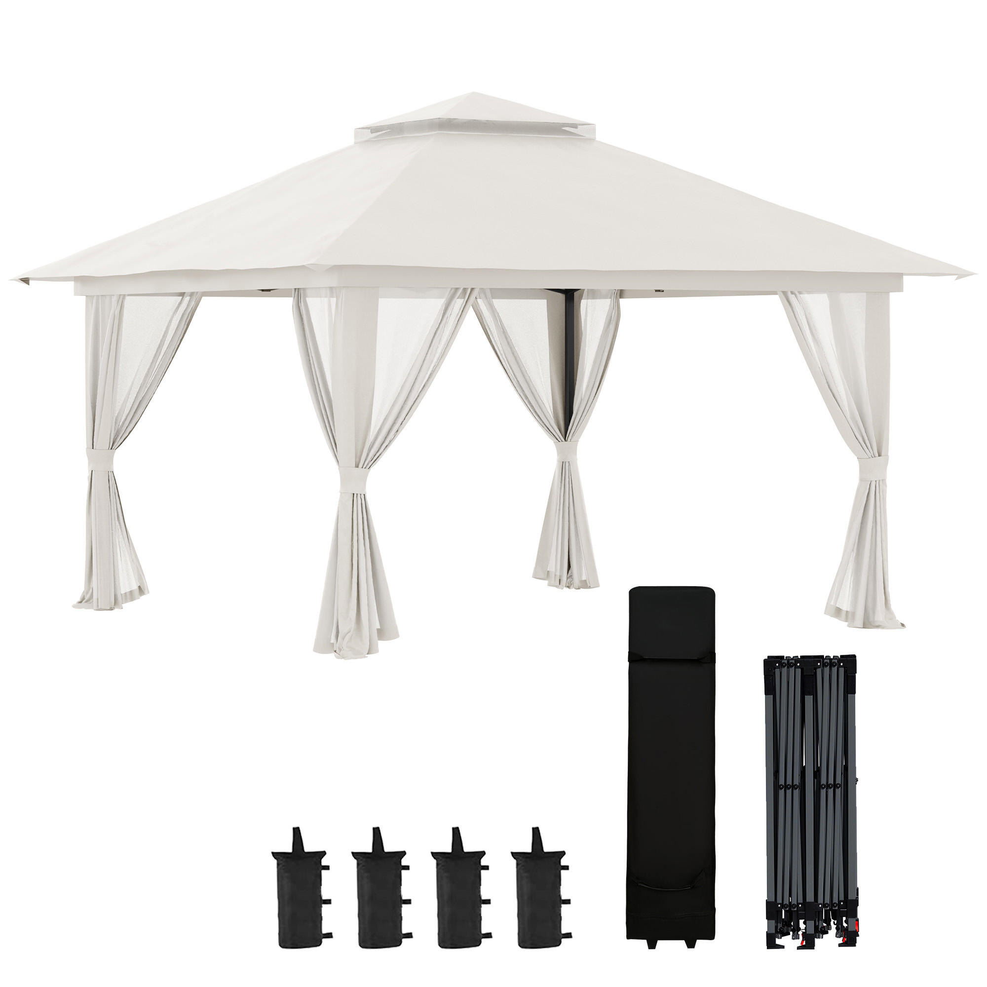PAVILLON DE-13957 Pop-up 4/4 m, Doppeldach, UV50+, 4 Moskitonetze Weiß - Weiß, Textil (392/283/392cm) - ComfortXL