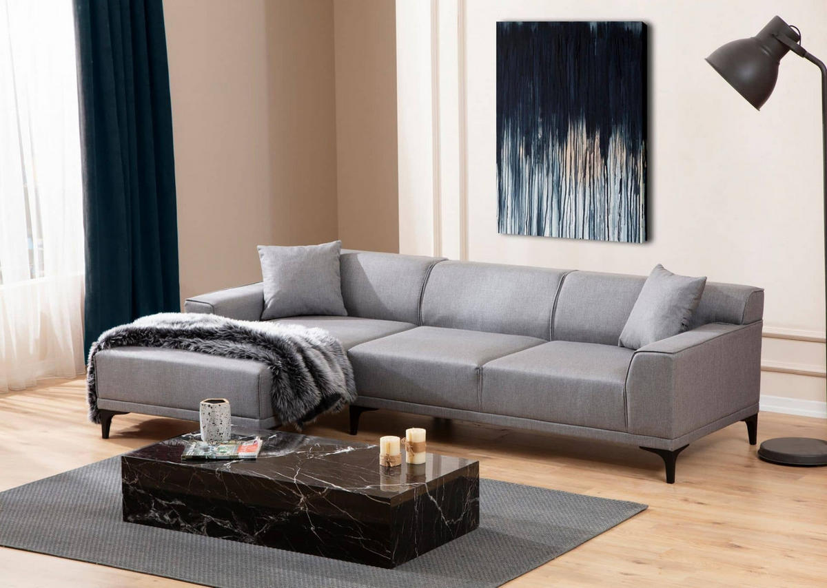 ECKSOFA modern inklusive Zierkissen - Hellgrau/Schwarz, Holz/Kunststoff (250/145cm) - myHomelando
