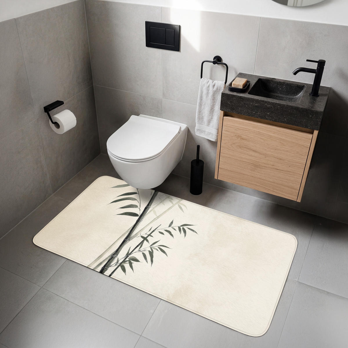 WC PŘEDLOŽKA Japandi - Bambus - béžová 120x60 cm - ecru, textil/plast (120/1cm) - OnlyWow