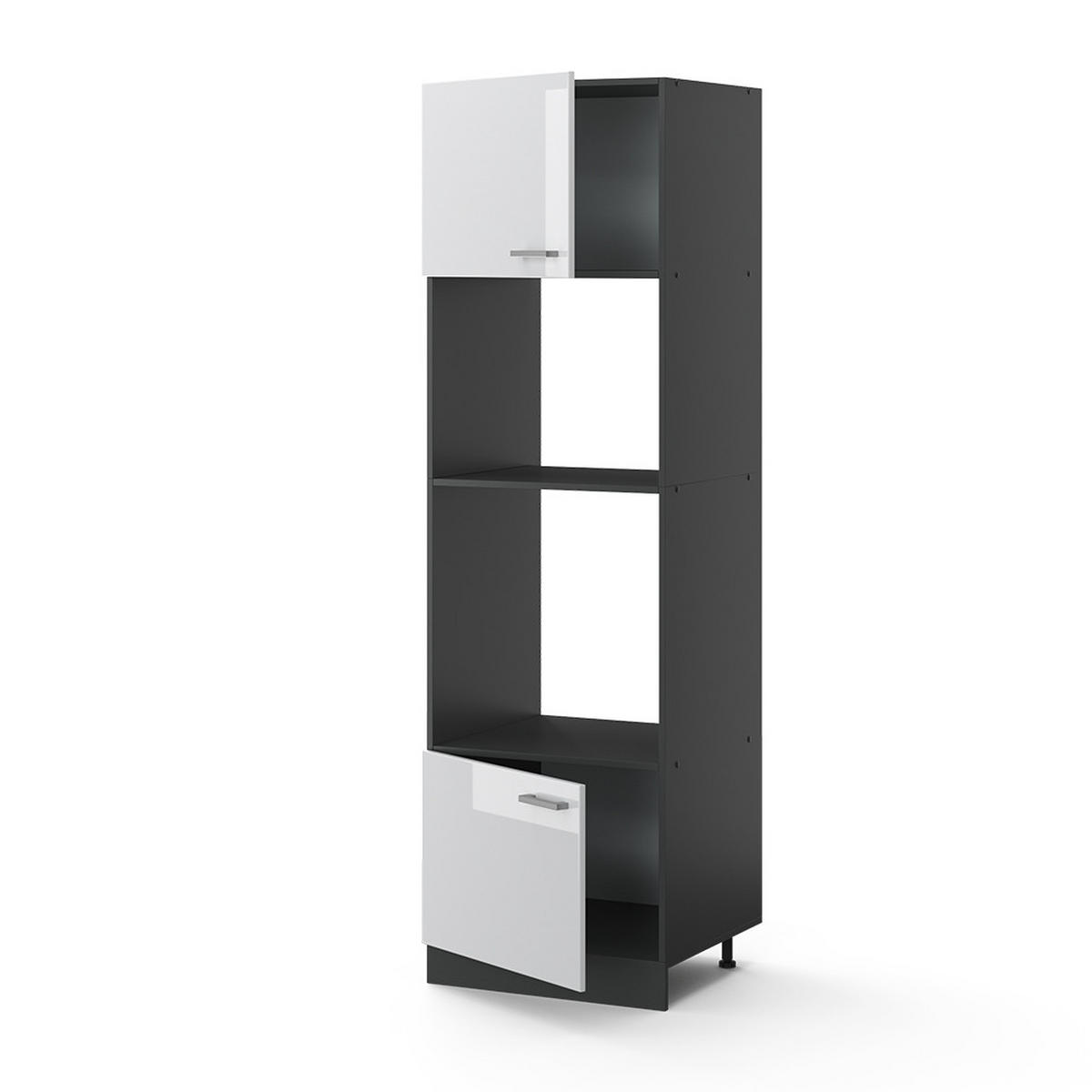 MIKROWELLENSCHRANK R-Line Weiß Hochglanz 60 cm - Weiß Hochglanz/Anthrazit, Holzwerkstoff (60/206.8/57.2cm) - Vicco