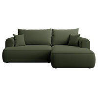 ECKSCHLAFSOFA Ovo Mini Olivgrün Easy-Clean-Samtbezug - Schwarz/Olivgrün, Kunststoff/Textil (238/156cm) - Selsey