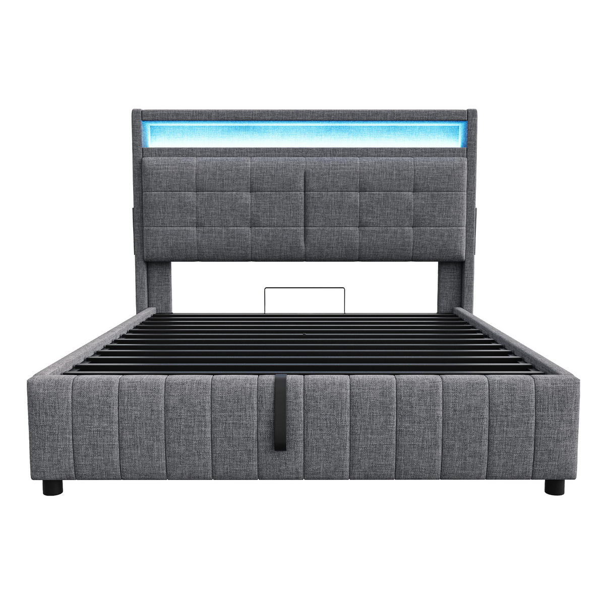 POLSTERBETT 160/200 cm grau mit LED-Beleuchtung und USB-Anschluss - Grau, Textil (160/200cm) - OKWISH