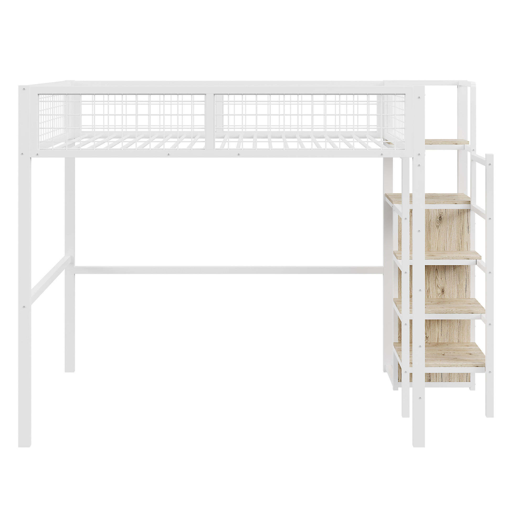 HOCHBETT 140/200 cm Weiß aus Metall mit Leiter und Kleiderschrank - Weiß, Metall (140/200cm) - OKMYHOME