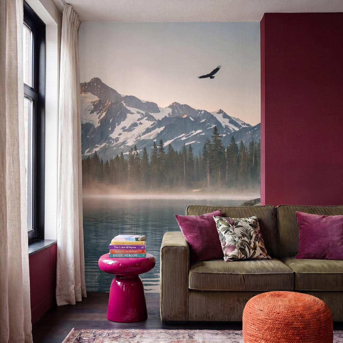 TAPETE - Berge - Wasser - Bäume - 180x280 cm - Multicolor, Papier (180/280cm) - OnlyWow