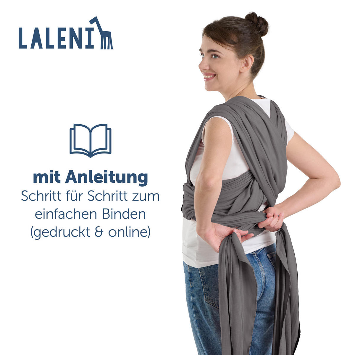 BABYTRAGEN für Neugeborene bis 15 kg - 100% Baumwolle (Ohne Elasthan) - Grau - Grau, Textil (60/5.1cm) - Laleni