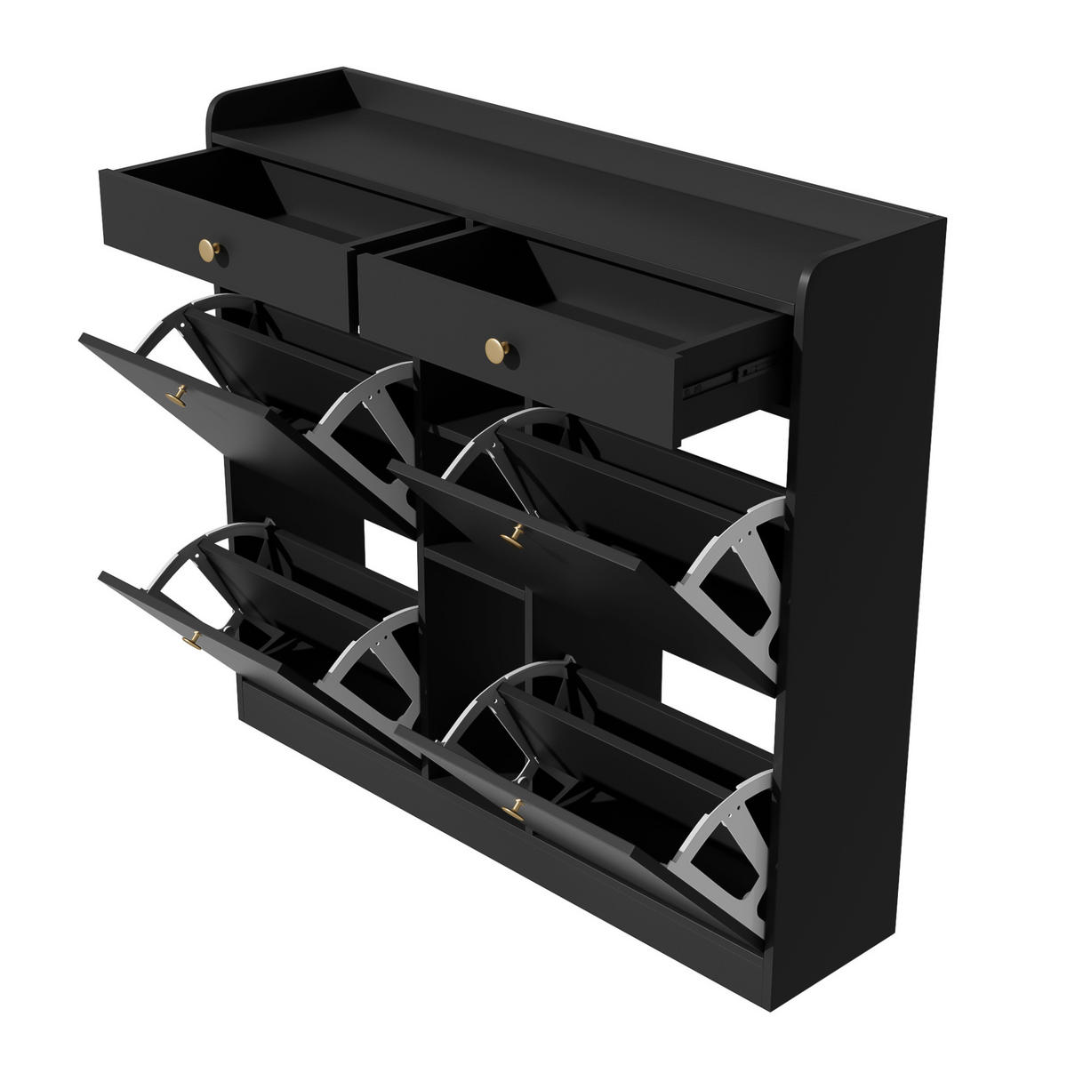 SCHUHSCHRANK aus Spanplatte 110x26x100cm in Schwarz mit Klappentüren - Schwarz, Holzwerkstoff (110/100/26cm) - Modfu