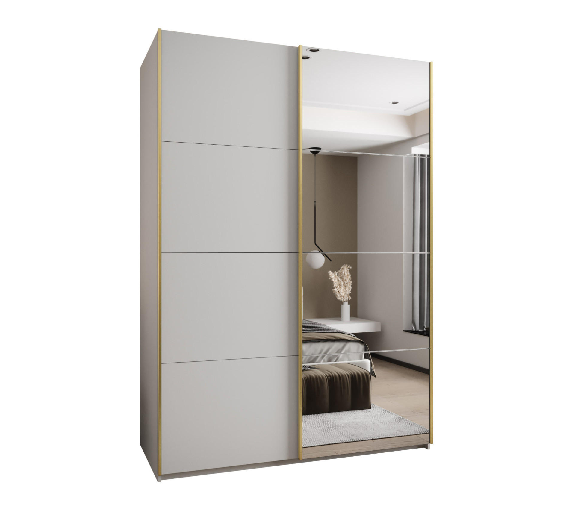 SCHWEBETÜRENSCHRANK 245,5/170/64 2-türig - Goldfarben/Weiß, Holz/Metall (170/245/64cm) - Abiks Möbel