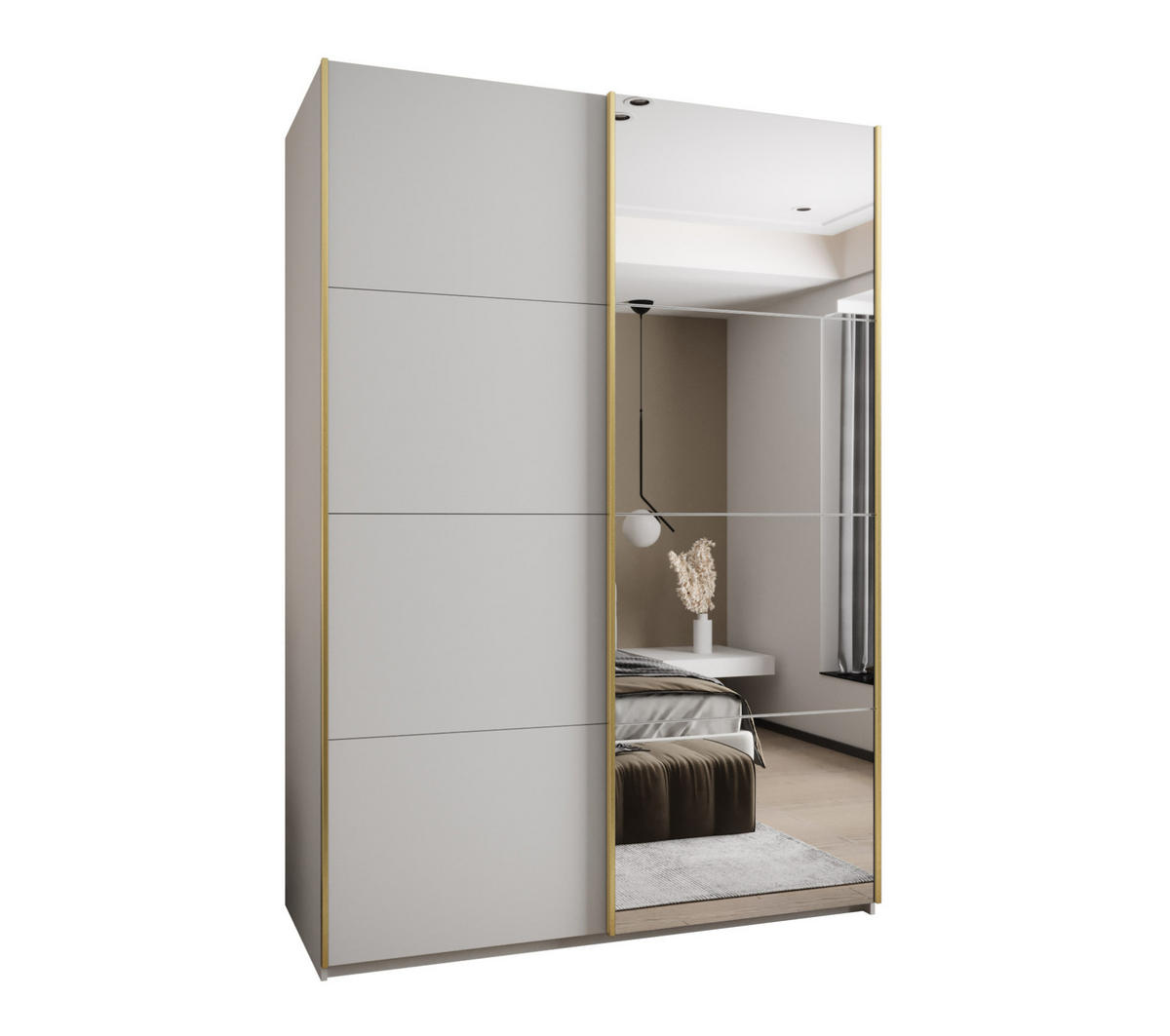 SCHWEBETÜRENSCHRANK 245,5/170/64 2-türig - Goldfarben/Weiß, Holz/Metall (170/245/64cm) - Abiks Möbel