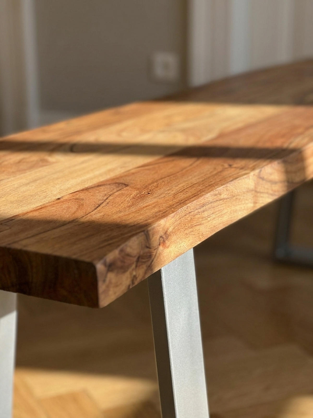 ESSZIMMERBANK Massivholz Metall Baumkante Chromgestell, Akazie 180x40x46 cm - Silberfarben/Braun, Holz/Metall (180/46/40cm) - KADIMA DESIGN