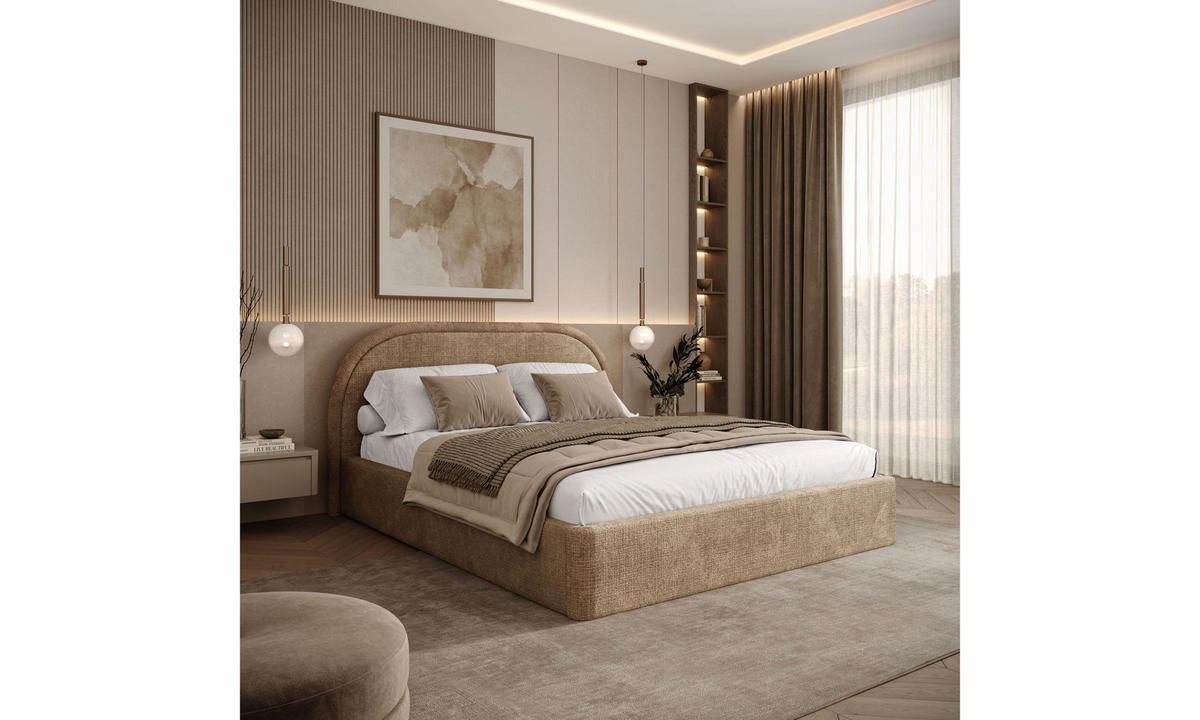 POLSTERBETT OLIVIA 140x200 cm Crem 18 34 Holzlatten - Hellbraun, Textil (140/200cm) - Lookway