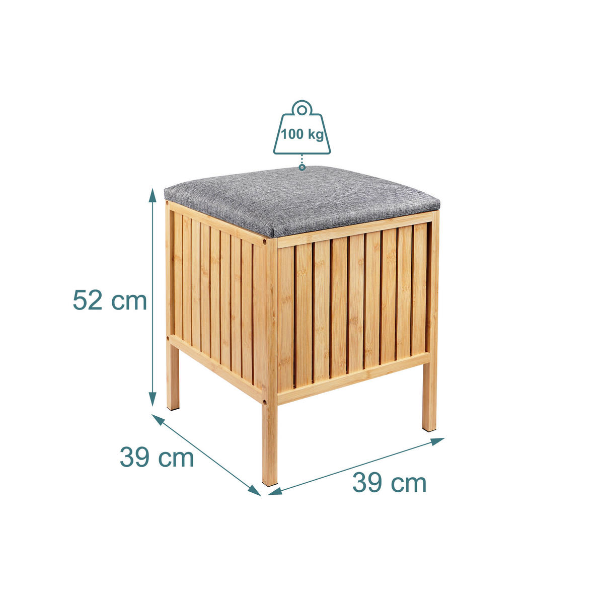 KOŠ prádla - šedá/světle hnědá, dřevo/textil (39/52/39cm) - Relaxdays